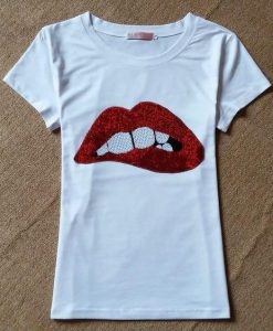 Cotton Lips Print Tshirt ZK01