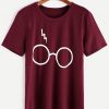 Burgundy Glasses Print T-shirt SN01