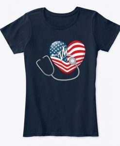 Giftamerican Flag Heart Nurse T-Shirt SN01