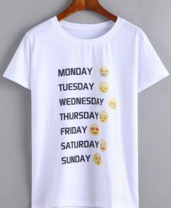 Shop White Emoji Print T-shirt KH01