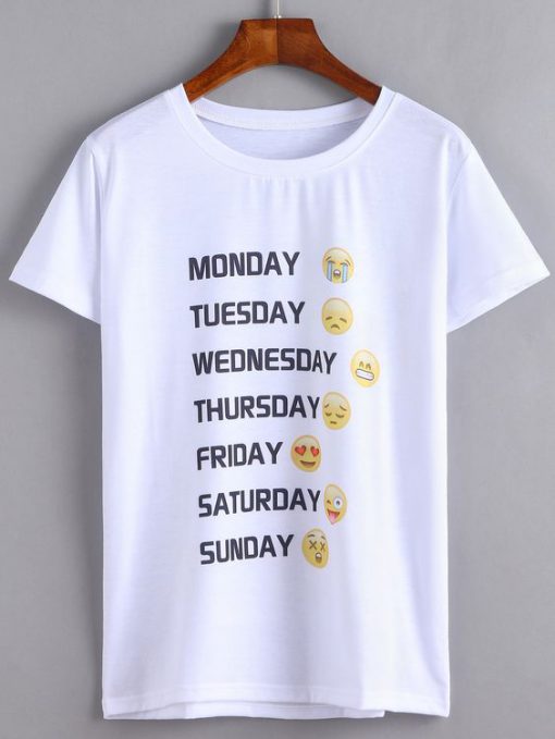 Shop White Emoji Print T-shirt KH01