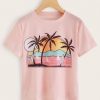 Tropical & Landscape Print T-Shirt EL01