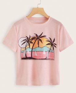 Tropical & Landscape Print T-Shirt EL01