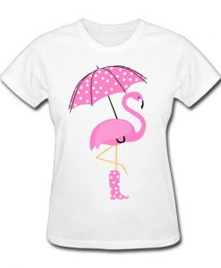 Wearing Boots Umberella Flamingo T-Shirt EL01