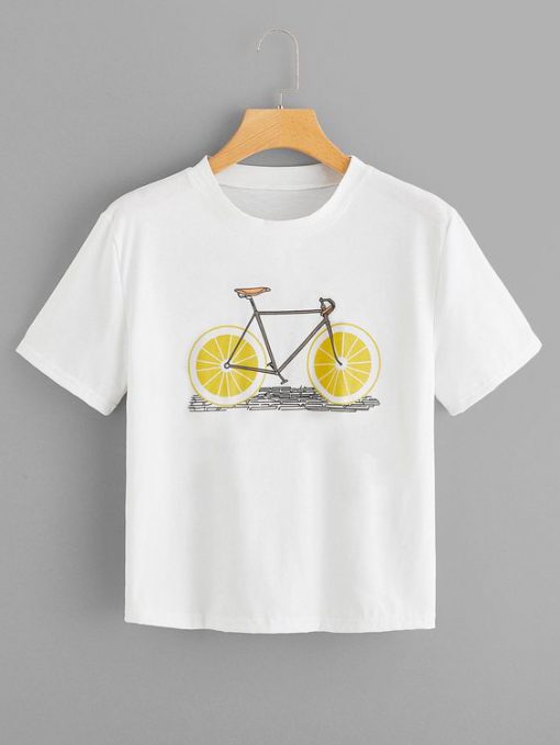 Old Bicycle Print T Shirt FD01