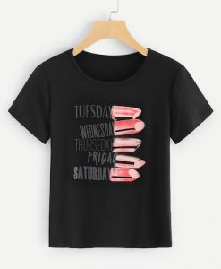 Plus Letter And Lipstick Print T-shirt FD01
