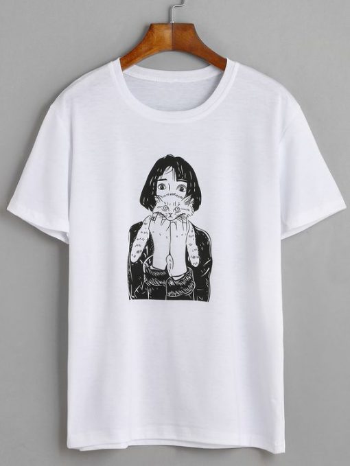 girl holding cat tee T-shirt AI30