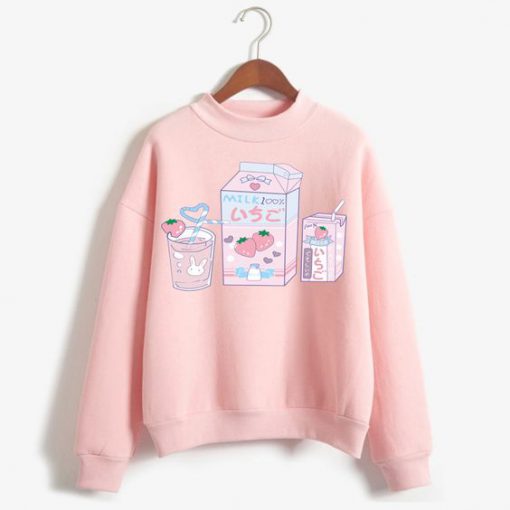 Cute Milk Print Pink Sweatshirt FD5D