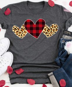 Plaid Leopard Printed Heart T-Shirt FD7J0