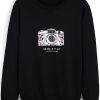 Black Round Neck Camera Print Loose Sweatshirt AL17F1