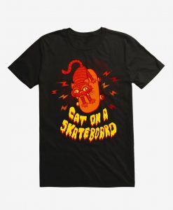 Cat On A Skateboard Black T-Shirt