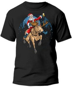 Santa Claus riding a Christmas reindeer T-shirt